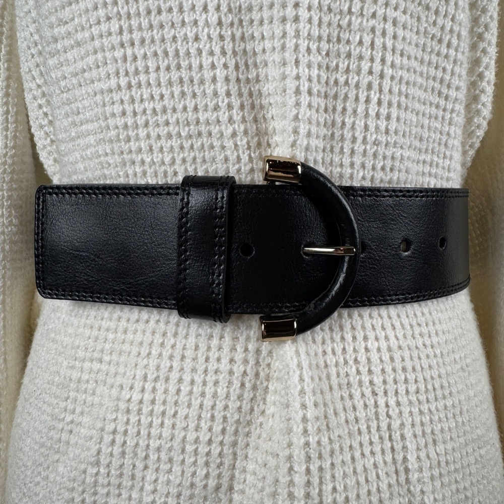 Quiet Luxury Dark Academia Italian Leather Banana Republic Black Wide Belt XS